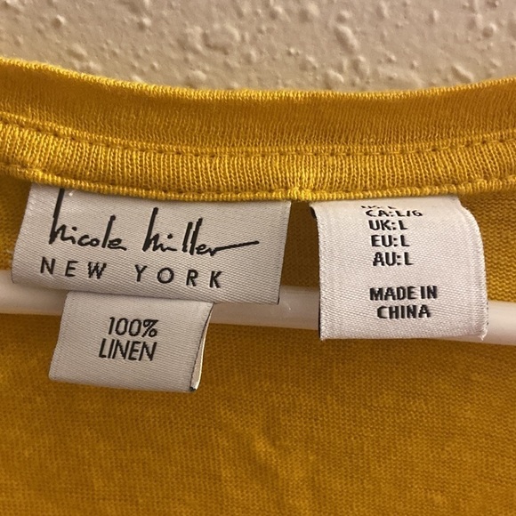 Women’s size large, Nicole miller, 100% linen, mustard, color, shirt p1 - Picture 2 of 4